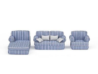 蓝色条纹沙发模型3d模型