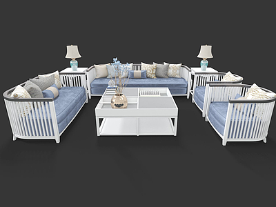 3d新中式沙发茶几模型