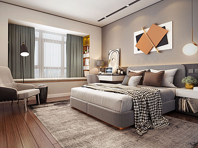 3d现代温馨卧室模型