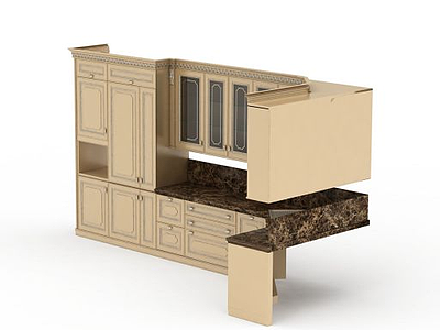 3d厨房连体式柜子模型