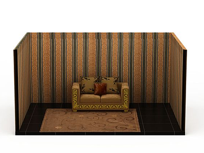 3d欧式印花布艺沙发免费模型