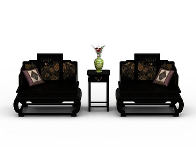 3d精品黑色雕花沙发座椅套装模型