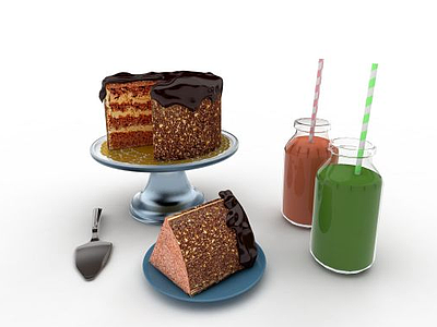 3d蛋糕饮品组合模型