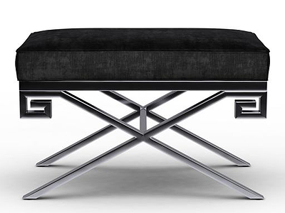 黑色中式软包长凳脚凳模型3d模型