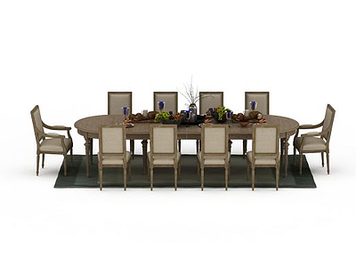 3d室内餐厅桌椅组合免费模型