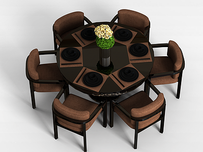 3d室内餐厅桌椅模型