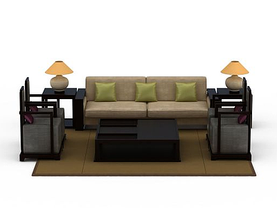 3d新中式沙发茶几组合免费模型