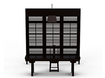 3d中式黑色实木桌模型