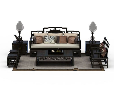 3d中式客厅家具组合免费模型