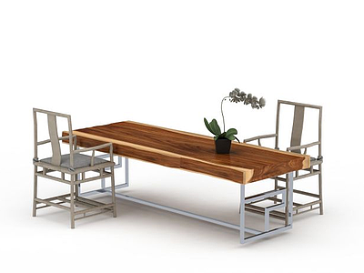3d实木桌椅组合免费模型