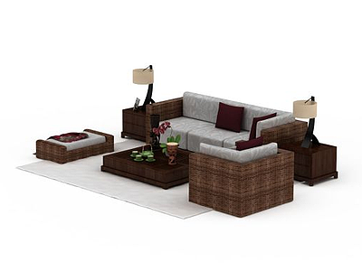3d中式客厅沙发组合模型