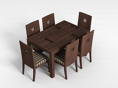 实木餐厅桌椅模型3d模型