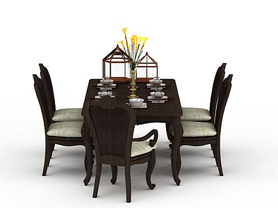 3d简约餐厅桌椅组合模型