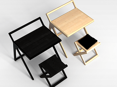 3d简易桌椅组合模型