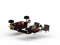 3d中式客厅沙发茶几家具组合免费模型