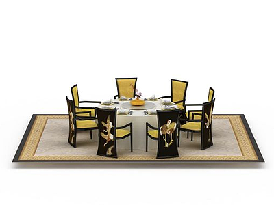 3d餐中式厅桌椅组合免费模型
