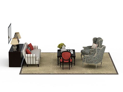 3d<font class='myIsRed'>客厅休闲沙发</font>茶几组合免费模型
