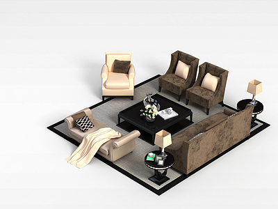 3d休闲沙发组合模型