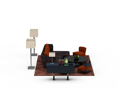 3d<font class='myIsRed'>现代休闲沙发</font>茶几组合免费模型