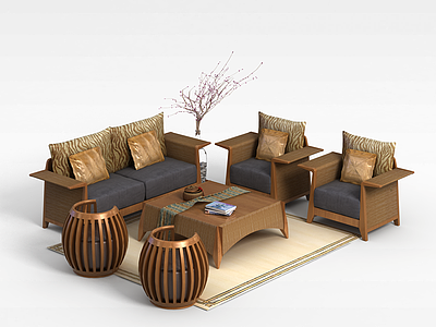 3d中式风格沙发组合模型