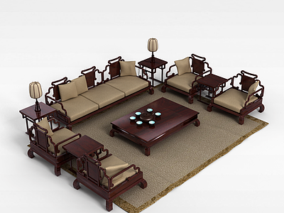 3d中式风格沙发组合模型
