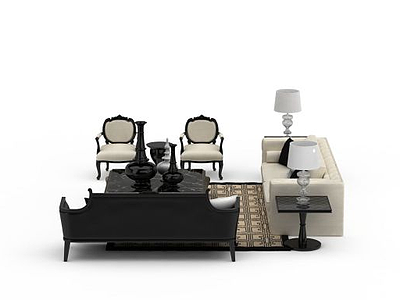 现代休闲沙发茶几组合模型3d模型