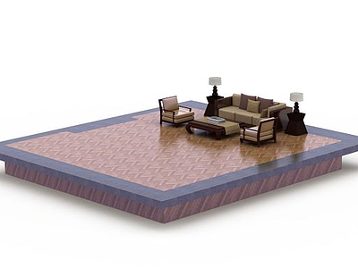 中式沙发茶几组合模型3d模型