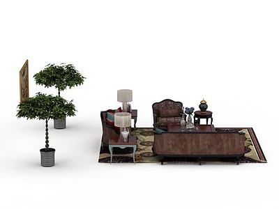 3d布艺休闲沙发茶几组合免费模型