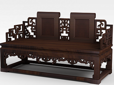 中式实木雕花双人沙发椅模型3d模型