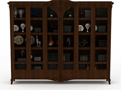 实木办公室书柜模型3d模型