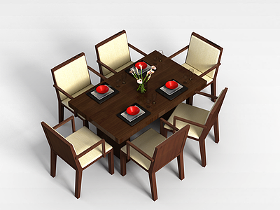 3d中式餐桌组合模型