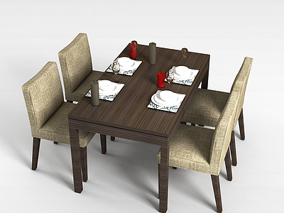 中式餐桌组合模型3d模型