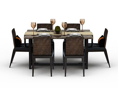3d中式餐桌组合免费模型