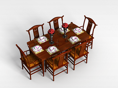 3d中式新古典餐桌椅模型