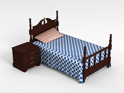 3d实木单人床模型
