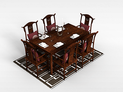 3d中式复古餐厅桌椅模型