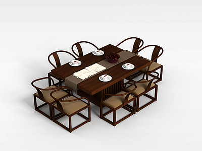 3d古典式餐桌模型