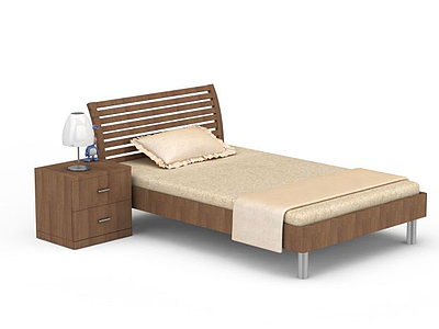 3d木质单人床免费模型