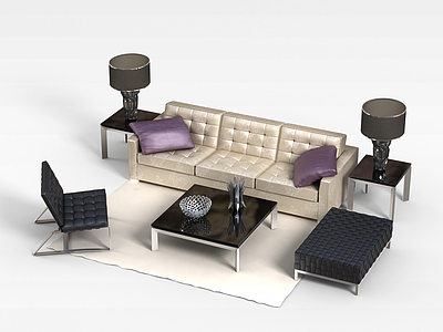 3d现代客厅沙发茶几组合模型