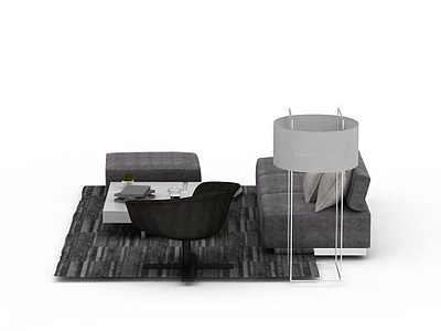 现代布艺沙发茶几组合模型3d模型
