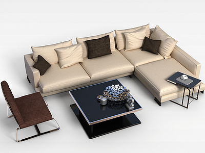 3d客厅休闲沙发茶几组合模型