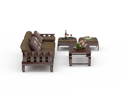 中式沙发组合模型3d模型