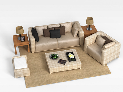3d现代简约风格沙发组合模型