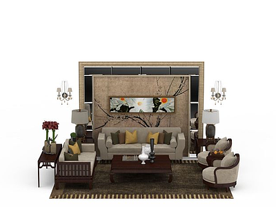 3d中式风格客厅沙发模型