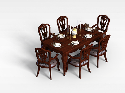 3d中式餐桌组合模型