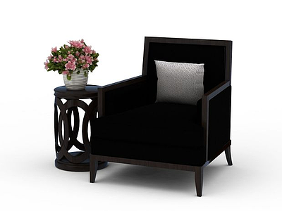 精美实木单人沙发椅茶几组合模型3d模型