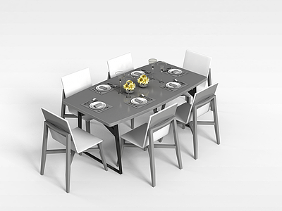 3d现代简约餐桌椅模型