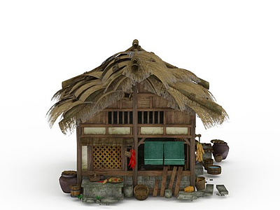 3d古代茅草屋模型