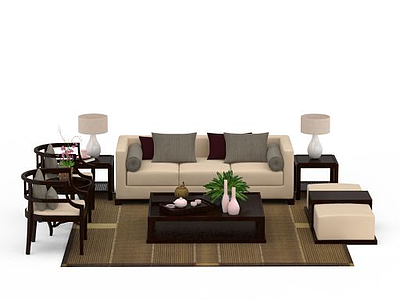 3d中式休闲沙发组合模型