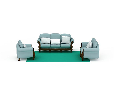 3d湖蓝色沙发套装免费模型